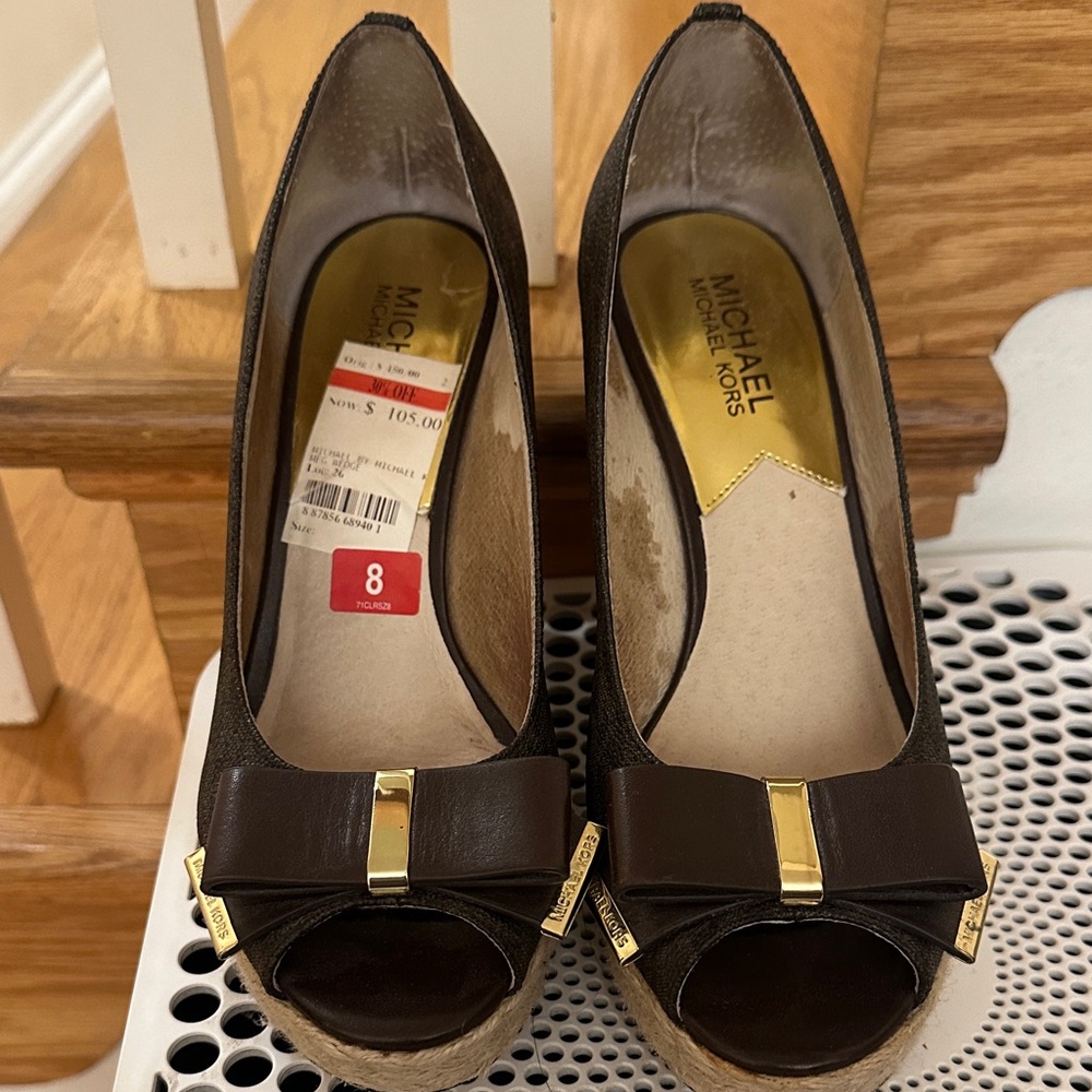 Michael Kors Dark Brown Peep-Toe Wedges